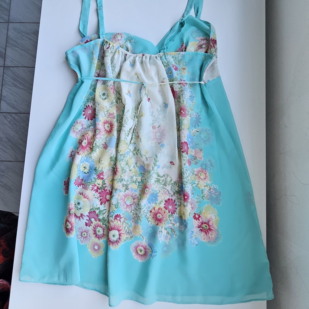 Oscar De La Renta Pink Label Vintage Turquoise Pink Floral Chemise Nightgown - Picture 10 of 16